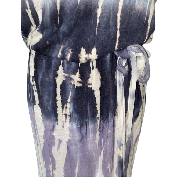 NWT Young Fabulous & Broke YFB Blue Pastel Tie Dye Tie Waist Tunic Maxi Dress  M - Picture 3 of 12